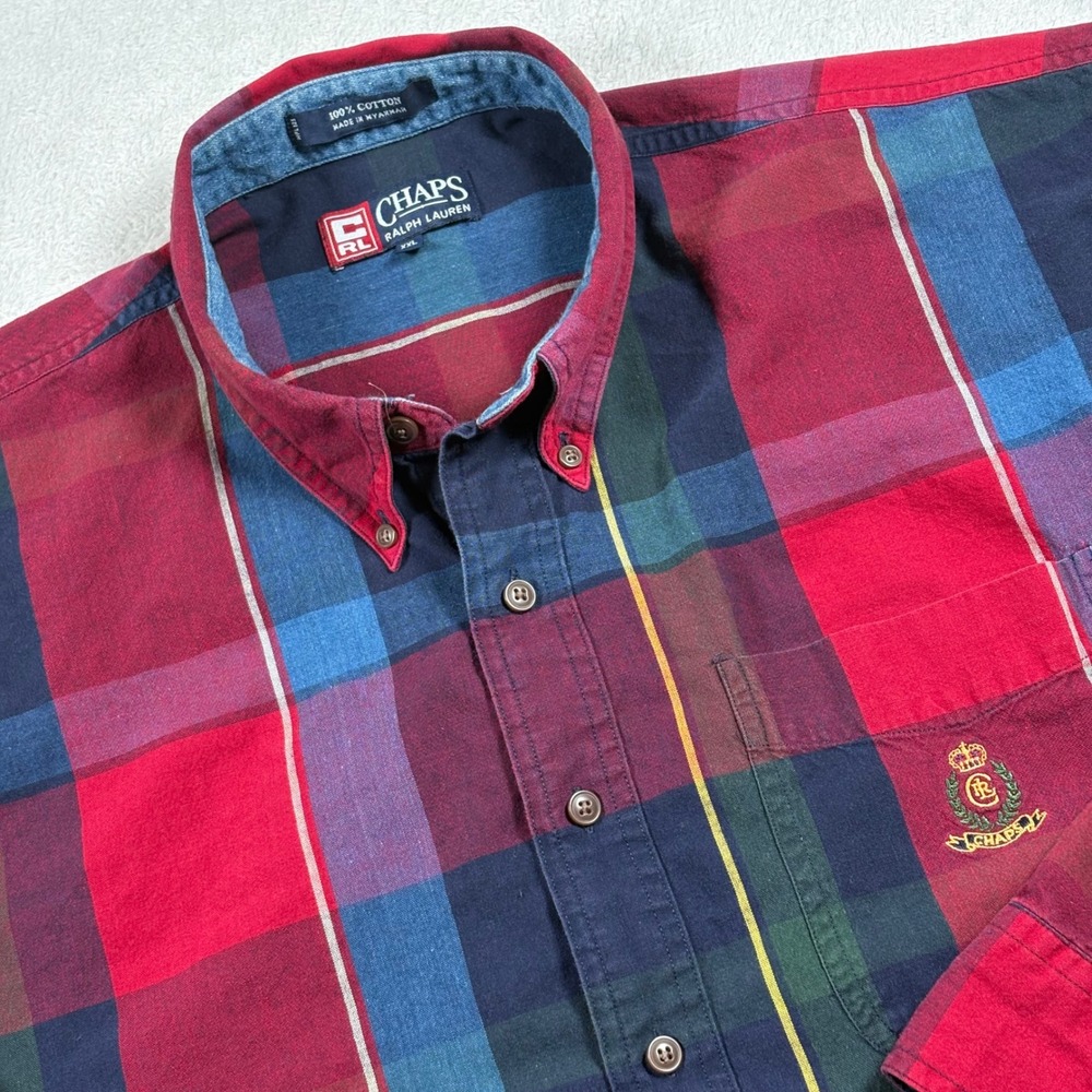 Chaps Ralph Lauren Mens Red Blue Plaid Long Sleeve Button Down Shirt XXL